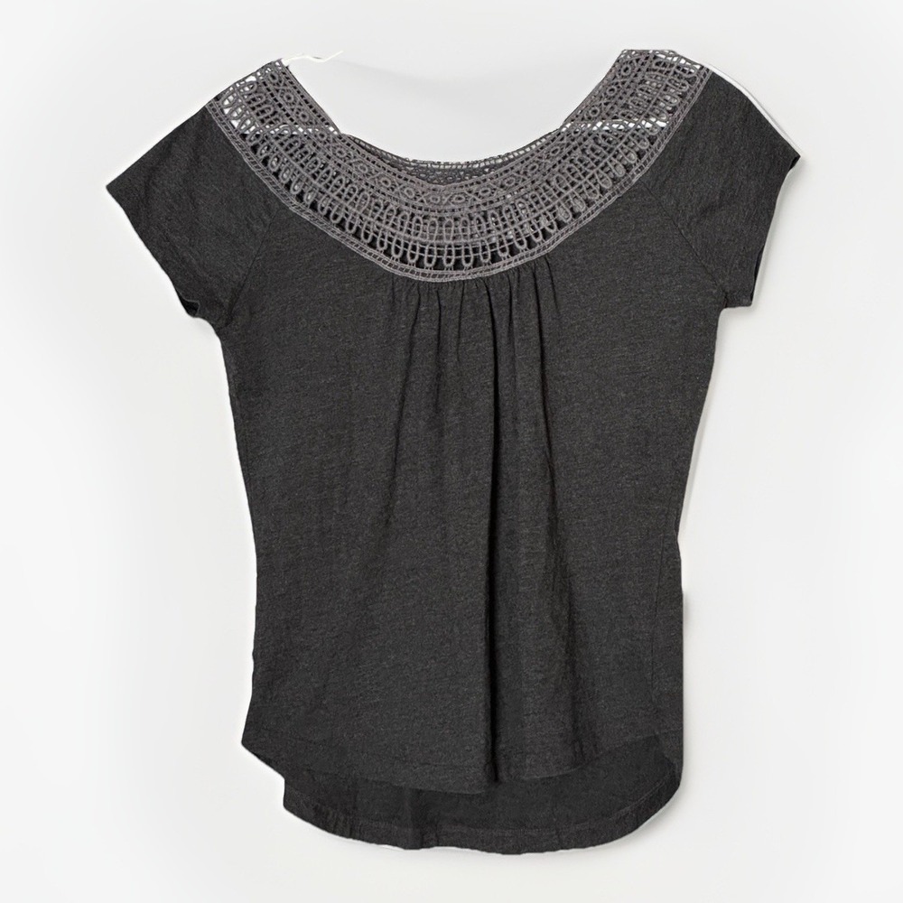 prAna Womens‎ Medium Black Organic Cotton Crochet Yoke Boho Casual Top
